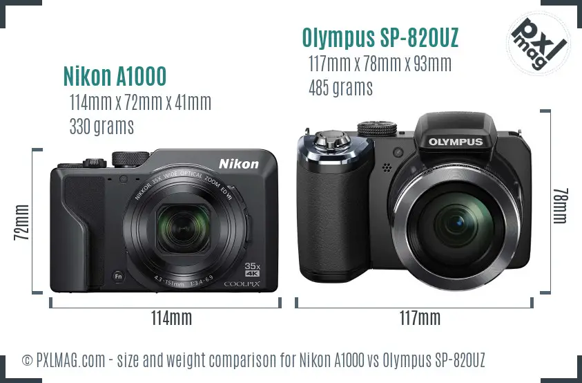 Nikon A1000 vs Olympus SP-820UZ size comparison