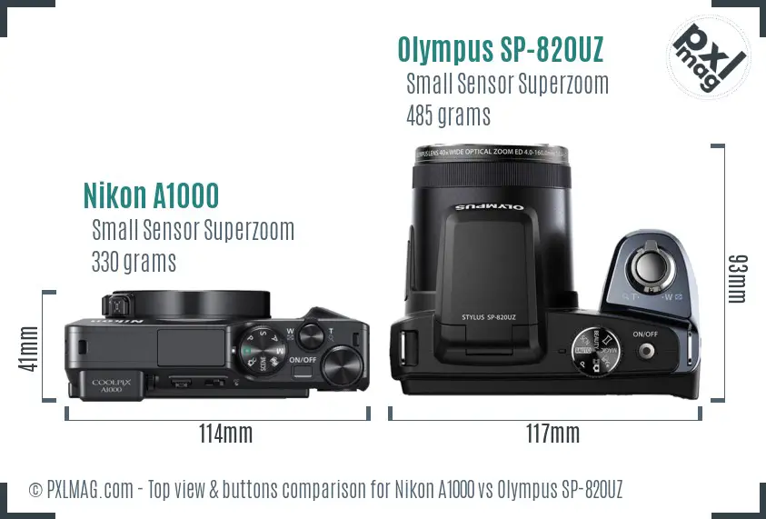 Nikon A1000 vs Olympus SP-820UZ top view buttons comparison