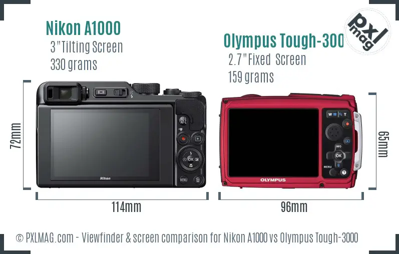 Nikon A1000 vs Olympus Tough-3000 Screen and Viewfinder comparison