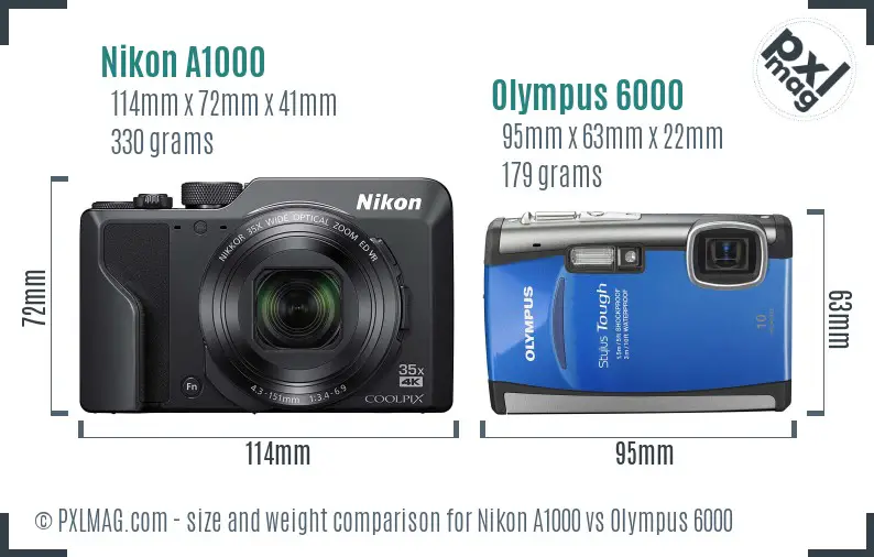 Nikon A1000 vs Olympus 6000 size comparison