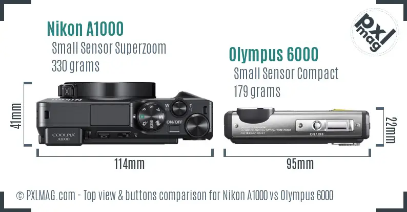 Nikon A1000 vs Olympus 6000 top view buttons comparison