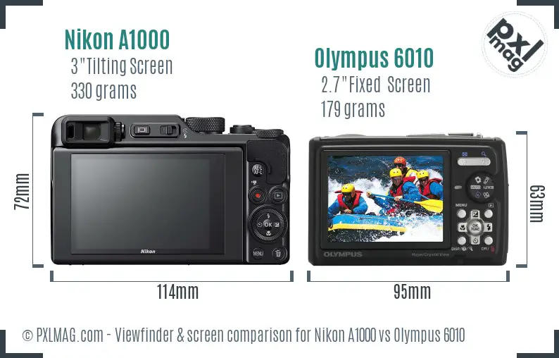 Nikon A1000 vs Olympus 6010 Screen and Viewfinder comparison