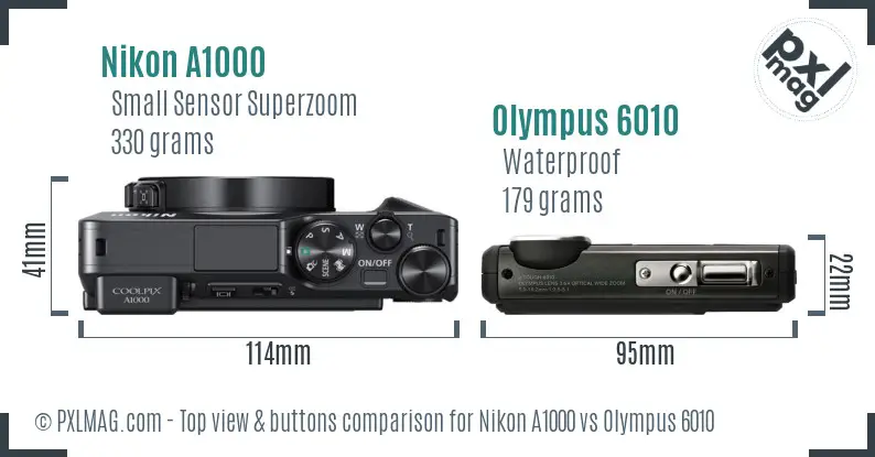 Nikon A1000 vs Olympus 6010 top view buttons comparison