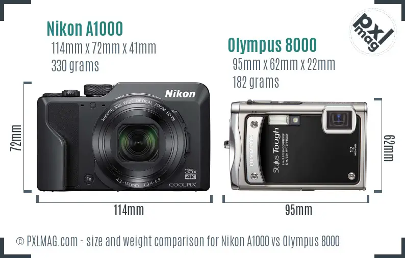 Nikon A1000 vs Olympus 8000 size comparison