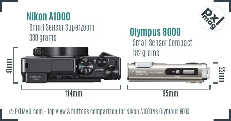 Nikon A1000 vs Olympus 8000 top view buttons comparison