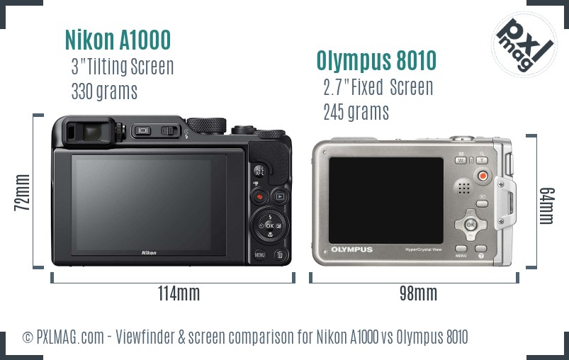 Nikon A1000 vs Olympus 8010 Screen and Viewfinder comparison