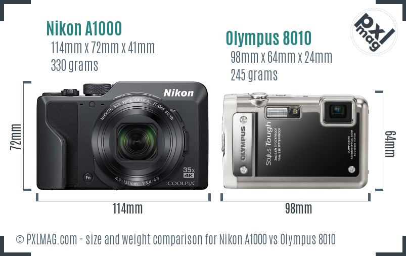 Nikon A1000 vs Olympus 8010 size comparison Nikon A1000 vs Olympus 8010 size comparison