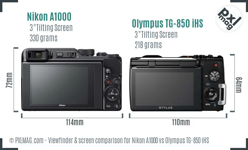 Nikon A1000 vs Olympus TG-850 iHS Screen and Viewfinder comparison