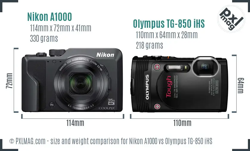 Nikon A1000 vs Olympus TG-850 iHS size comparison