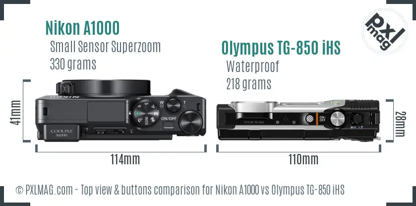 Nikon A1000 vs Olympus TG-850 iHS top view buttons comparison