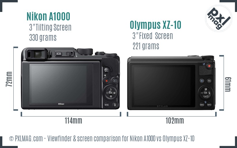 Nikon A1000 vs Olympus XZ-10 Screen and Viewfinder comparison