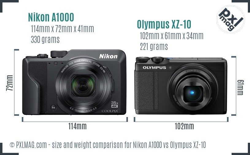 Nikon A1000 vs Olympus XZ-10 size comparison