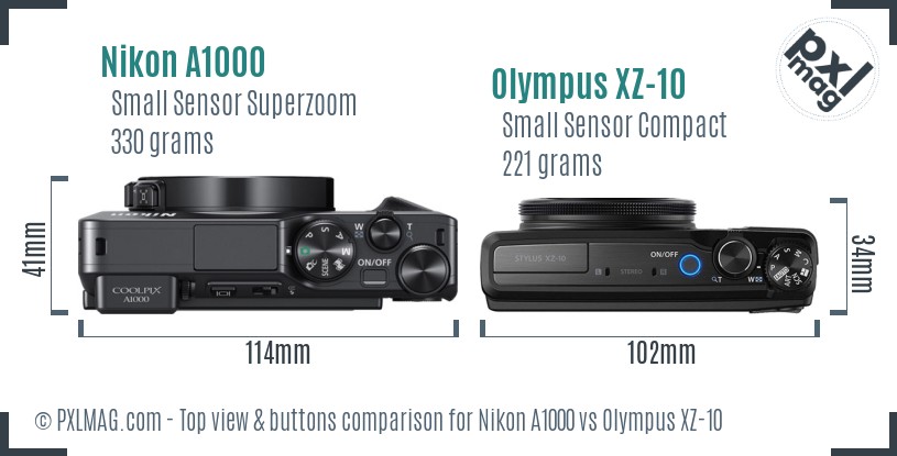 Nikon A1000 vs Olympus XZ-10 top view buttons comparison
