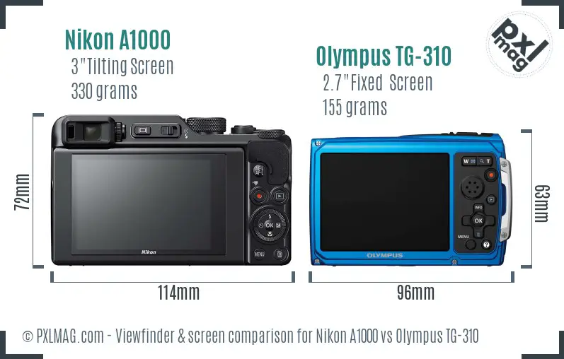 Nikon A1000 vs Olympus TG-310 Screen and Viewfinder comparison