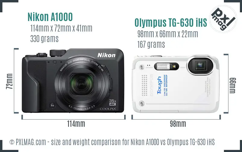 Nikon A1000 vs Olympus TG-630 iHS size comparison