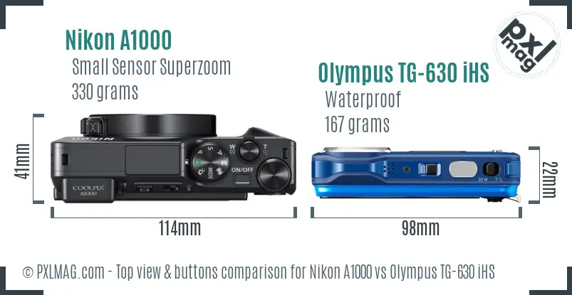 Nikon A1000 vs Olympus TG-630 iHS top view buttons comparison