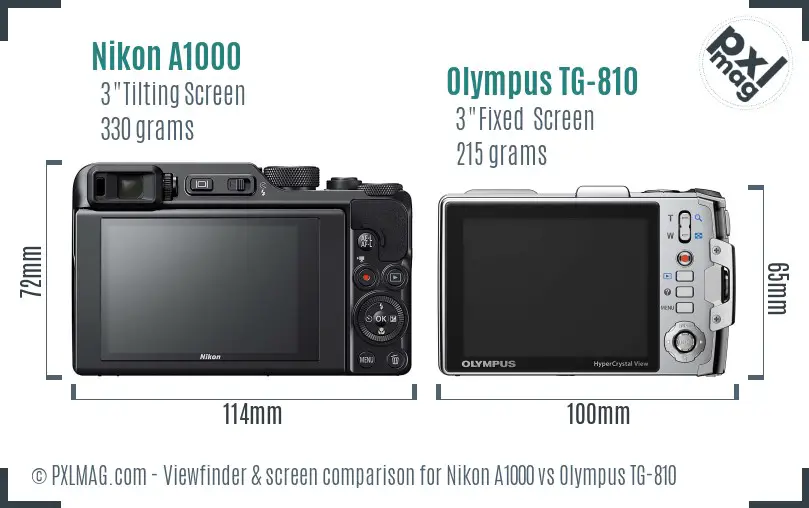 Nikon A1000 vs Olympus TG-810 Screen and Viewfinder comparison