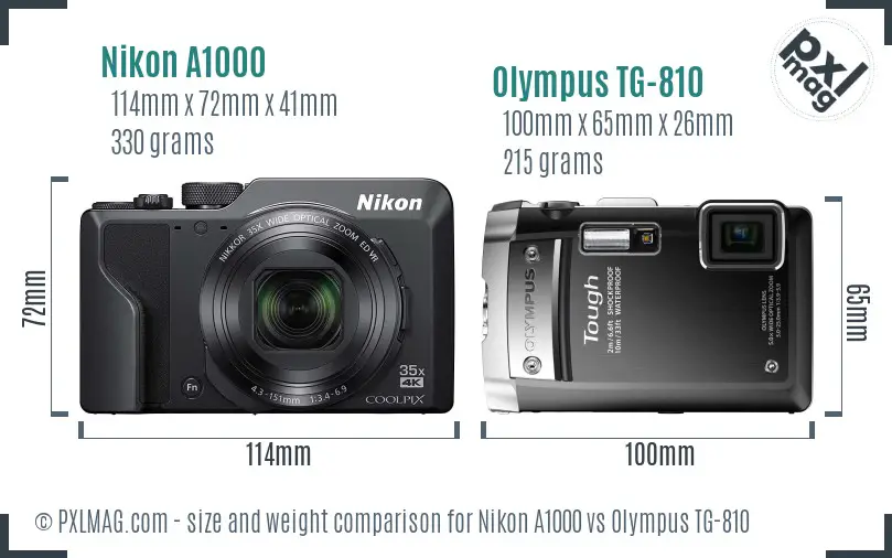 Nikon A1000 vs Olympus TG-810 size comparison