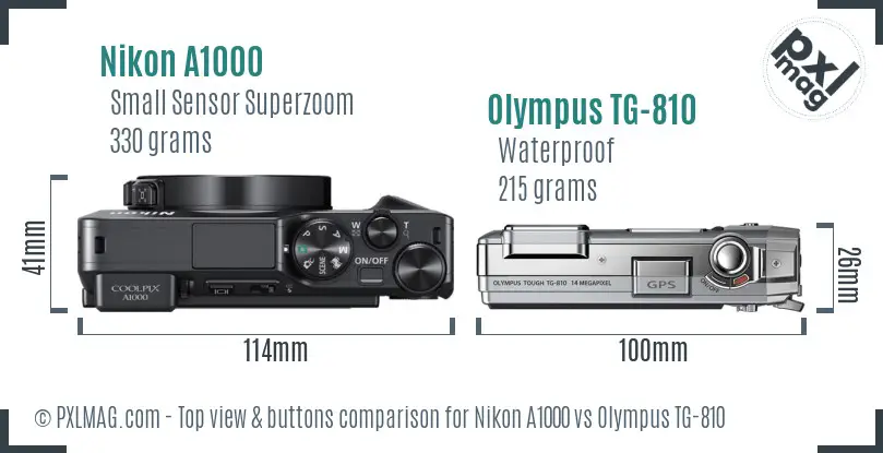 Nikon A1000 vs Olympus TG-810 top view buttons comparison