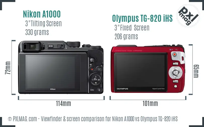 Nikon A1000 vs Olympus TG-820 iHS Screen and Viewfinder comparison