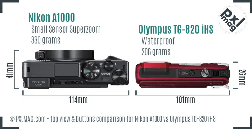 Nikon A1000 vs Olympus TG-820 iHS top view buttons comparison