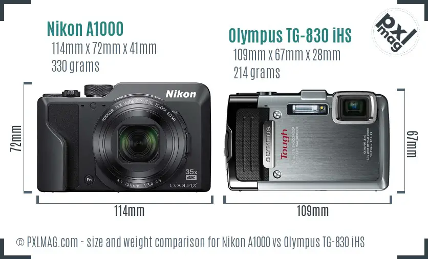 Nikon A1000 vs Olympus TG-830 iHS size comparison Nikon A1000 vs Olympus TG-830 iHS size comparison