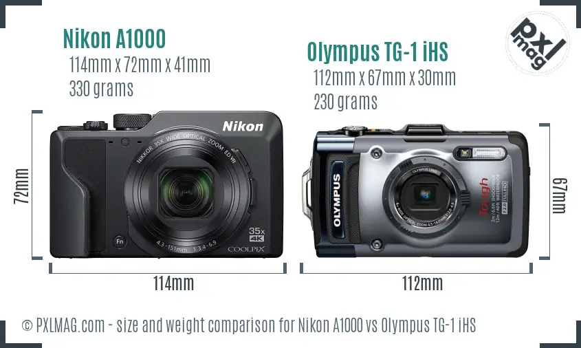 Nikon A1000 vs Olympus TG-1 iHS size comparison Nikon A1000 vs Olympus TG-1 iHS size comparison