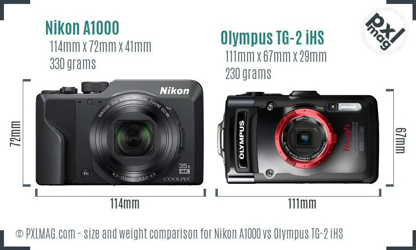 Nikon A1000 vs Olympus TG-2 iHS size comparison