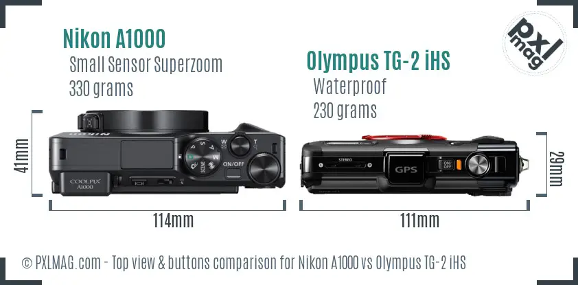 Nikon A1000 vs Olympus TG-2 iHS top view buttons comparison