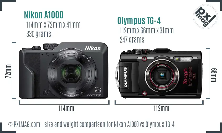 Nikon A1000 vs Olympus TG-4 size comparison