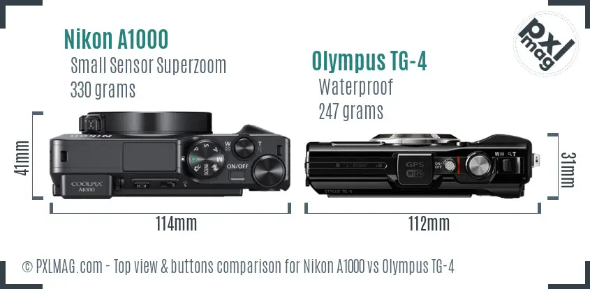 Nikon A1000 vs Olympus TG-4 top view buttons comparison