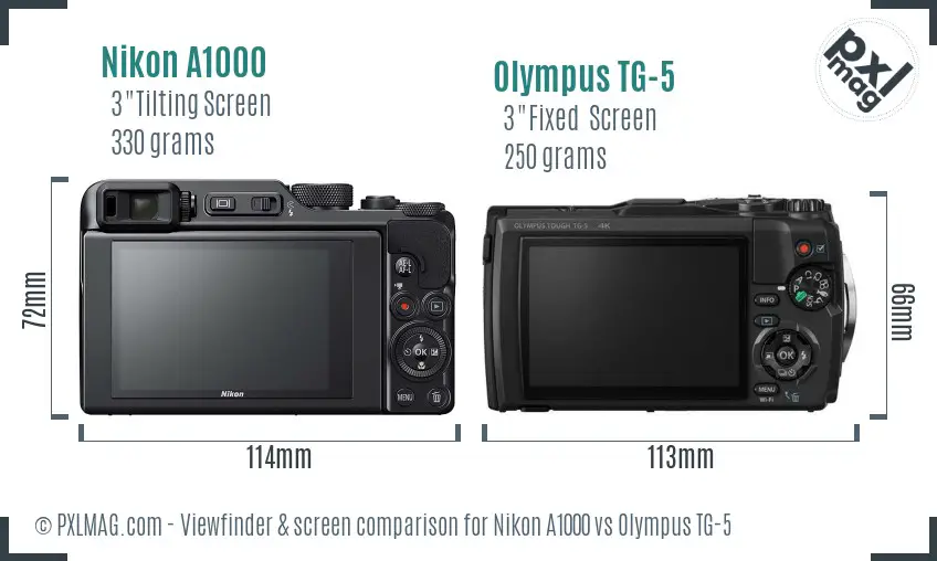 Nikon A1000 vs Olympus TG-5 Screen and Viewfinder comparison