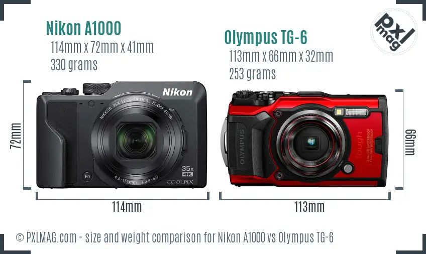 Nikon A1000 vs Olympus TG-6 size comparison Nikon A1000 vs Olympus TG-6 size comparison