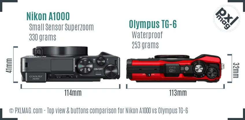 Nikon A1000 vs Olympus TG-6 top view buttons comparison Nikon A1000 vs Olympus TG-6 top view buttons comparison