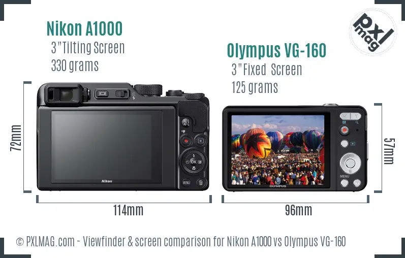 Nikon A1000 vs Olympus VG-160 Screen and Viewfinder comparison Nikon A1000 vs Olympus VG-160 Screen and Viewfinder comparison