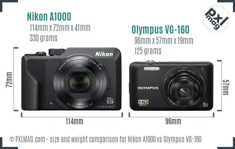 Nikon A1000 vs Olympus VG-160 size comparison Nikon A1000 vs Olympus VG-160 size comparison