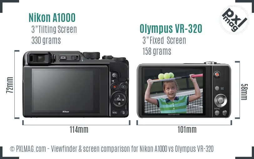Nikon A1000 vs Olympus VR-320 Screen and Viewfinder comparison