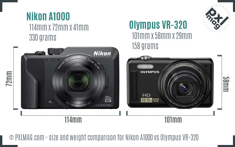Nikon A1000 vs Olympus VR-320 size comparison