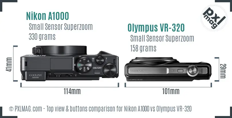 Nikon A1000 vs Olympus VR-320 top view buttons comparison