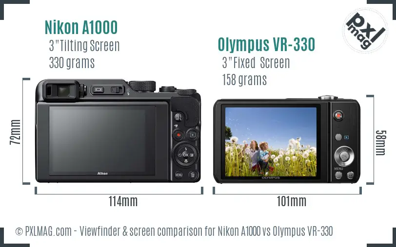 Nikon A1000 vs Olympus VR-330 Screen and Viewfinder comparison