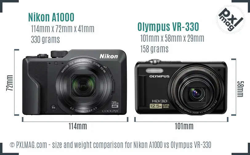 Nikon A1000 vs Olympus VR-330 size comparison