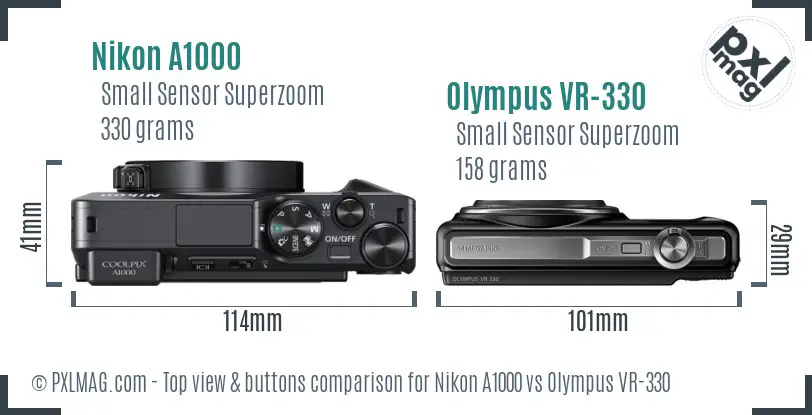 Nikon A1000 vs Olympus VR-330 top view buttons comparison