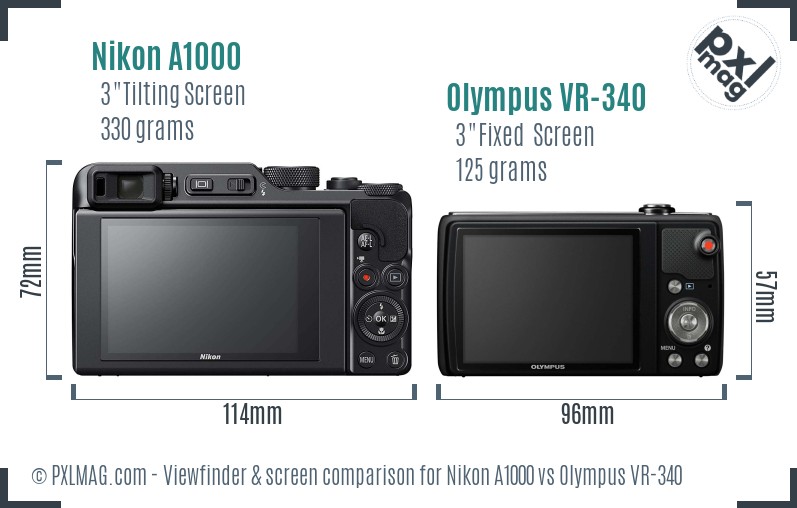 Nikon A1000 vs Olympus VR-340 Screen and Viewfinder comparison