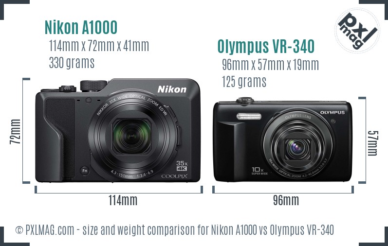 Nikon A1000 vs Olympus VR-340 size comparison Nikon A1000 vs Olympus VR-340 size comparison