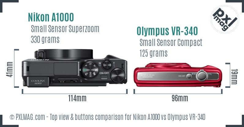 Nikon A1000 vs Olympus VR-340 top view buttons comparison