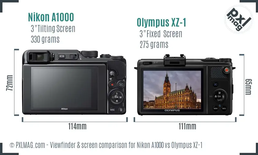 Nikon A1000 vs Olympus XZ-1 Screen and Viewfinder comparison