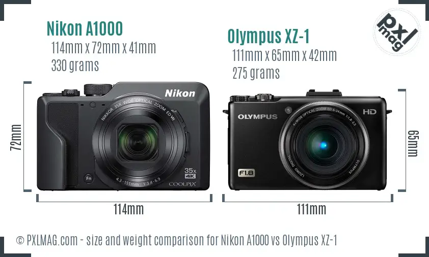 Nikon A1000 vs Olympus XZ-1 size comparison