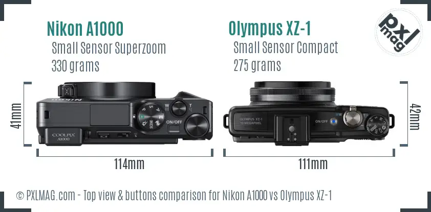 Nikon A1000 vs Olympus XZ-1 top view buttons comparison