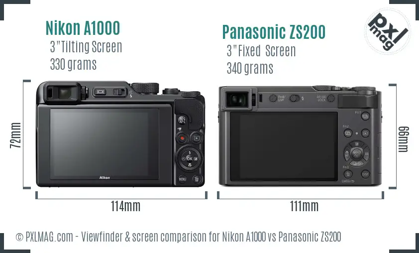 Nikon A1000 vs Panasonic ZS200 Screen and Viewfinder comparison