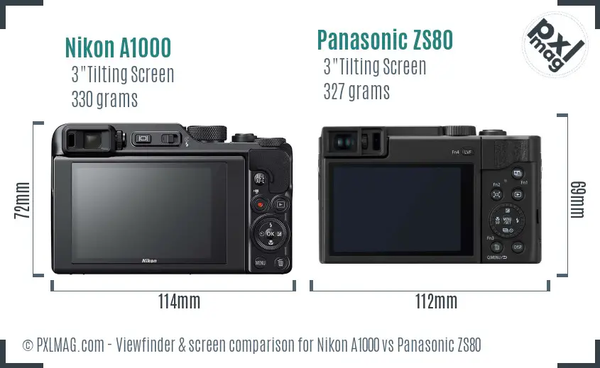 Nikon A1000 vs Panasonic ZS80 Screen and Viewfinder comparison